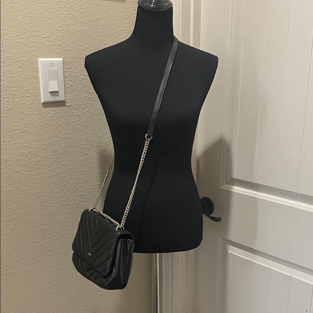 DKNY Black Quilted Leather Crossbody with Chain Strap